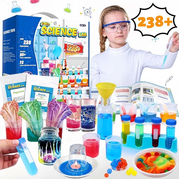 Set de Joaca Educativ Stiinta pentru Copii, Excitat®, Jucarie STEM cu Peste 238 Experimente Stiintifice, Peste 100 de materiale pentru experimente, cu varste cuprinse intre 5 si 8-10-14 ani, Cadou creativ pentru ziua de nastere a copiilor