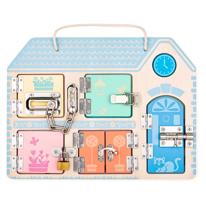 Placa senzorială Woodyland cu diferite tipuri de încuietori, 30x22x3, 5cm