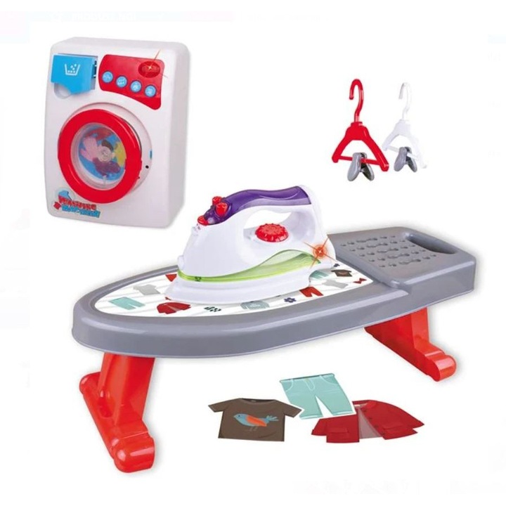 Set de joaca cu masa de calcat si masina de spalat, UnderShop, electrocasnice jucarie, sunete si lumini, 3+ ani