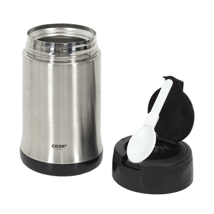 Termos obiadowy HowHomely 500 ml, inox, cu lingura pliabila, design modern