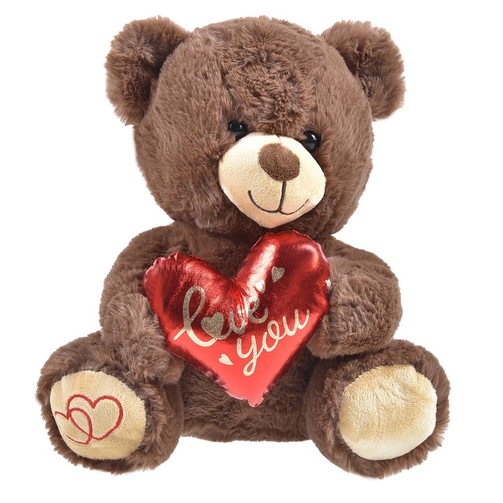Ursulet de plus, maro, inima rosie, 25 cm, Valentine Day