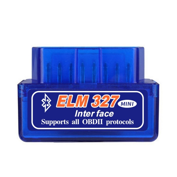 Mini interfata OBD II bluetooth ELM327 pentru diagnosticare auto multi-marca, albastra