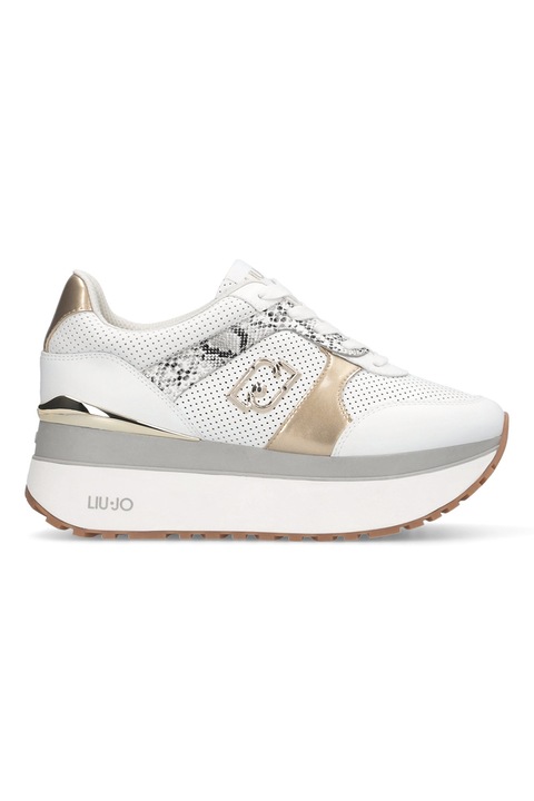 Liu Jo, Fémes hatású bőr és műbőr sneaker, Fehér/Aranyszín