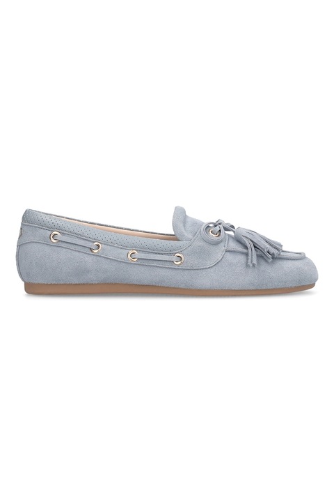 Liu Jo, Pantofi boat de piele intoarsa cu canafi, Albastru prafuit/Caramel