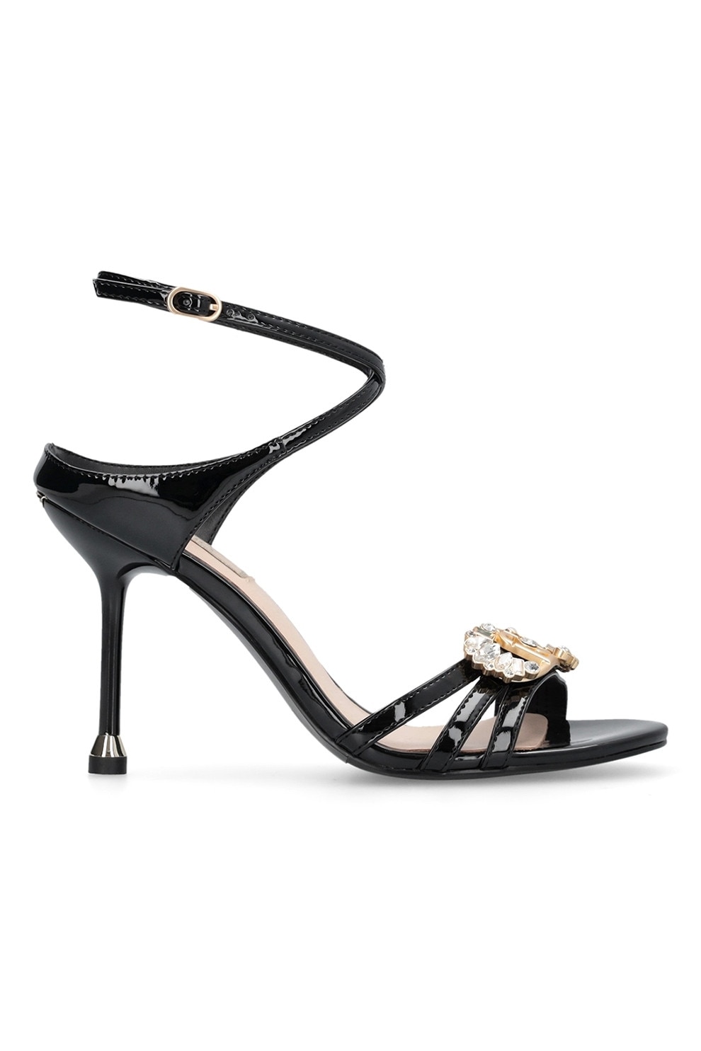 Liu Jo, Sandale de piele ecologica cu toc stiletto si bareta pe glezna, Negru, 39
