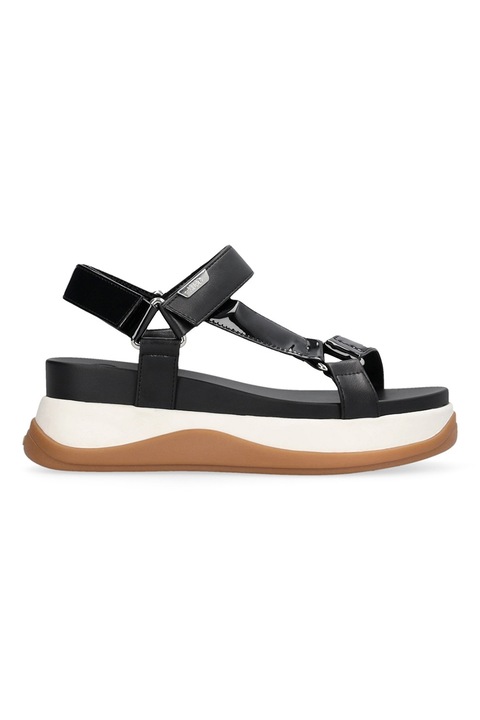 Liu Jo, Sandale wedge de piele ecologica, Negru/Caramel/Alb murdar