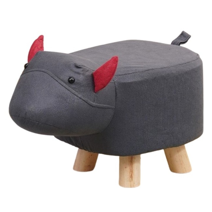 Taburet copii Avaleea, Model Vacuta, lemn masiv, 30x25x25cm, negru