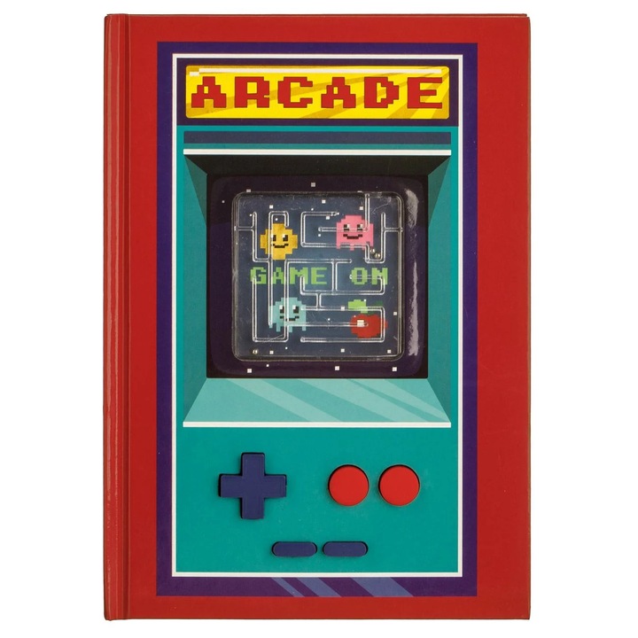 A5 jegyzetfüzet 80 lappal, piros 3D keményborító, arcade játék