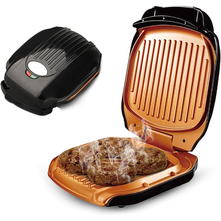 Szendvicssütő és kompakt beltéri grill, függőleges tárolás, könnyen tisztítható tapadásmentes rácsok LED jelzőfényekkel és Cool Touch fogantyúval. Otthoni elektromos beltéri grill