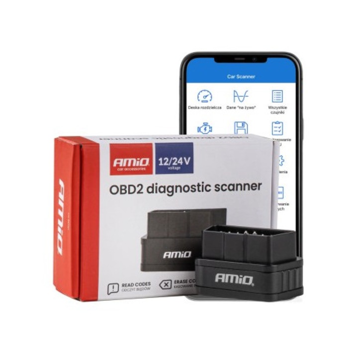 Tester Diagnoza Auto OBD2, Wireless, Buton ON-OFF, Compatibil Android IOS, 12-24V, AMiO