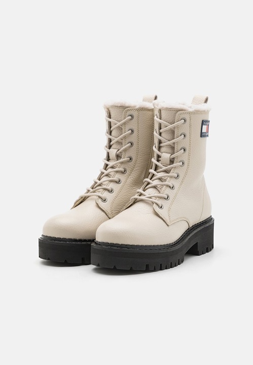 Ghete femei Tommy Hilfiger, piele imblanite, crem, marimea 39