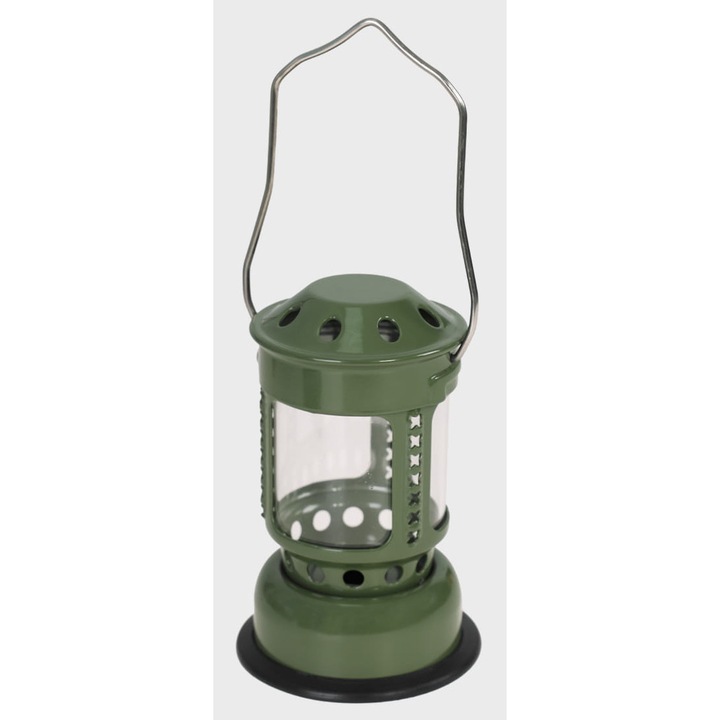 Felinar suport lumanare tip pastila, Fox Outdoor, Mini, aluminiu si sticla, Masliniu, 7x11cm