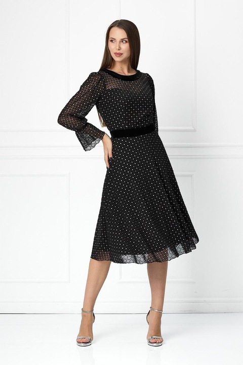 BAROCCA, Rochie evazata cu buline Contesina, Alb/Negru