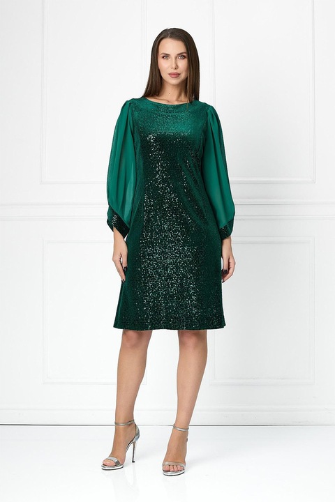 BAROCCA, Rochie cu paiete si maneci 3/4 Anisia, Verde