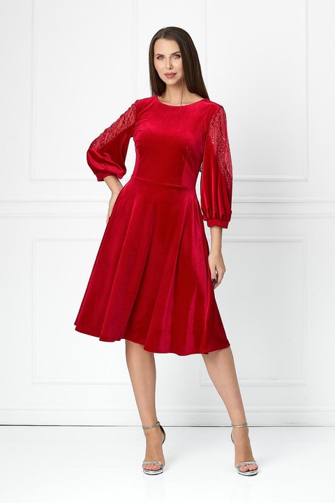 BAROCCA, Rochie catifelata cu paiete, Rosu