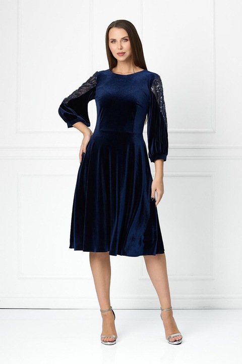 BAROCCA, Rochie catifelata cu paiete, Bleumarin