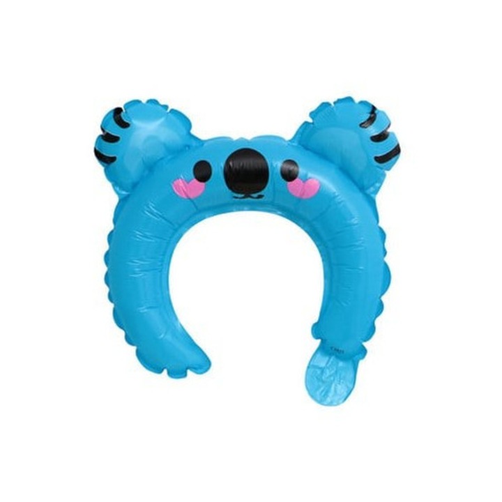 Fólia Lufi, Leski, Korona Füllel, Koala Modell, Egyedi Csomagolás, Szívószál Tartozék, Levegővel vagy Héliummal Fújható, 26.5 x 28 cm, Kék