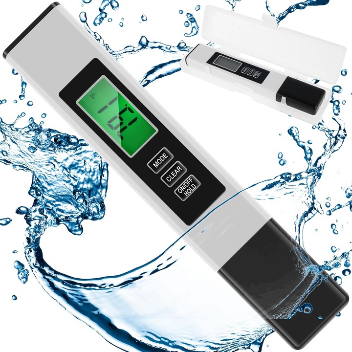 Tester de calitate a apei 4-in-1, Bedee®, portabil Detector de calitate, TDS, EC, /Temperatura, pentru apa potabila set, afisaj LCD iluminat, ALB
