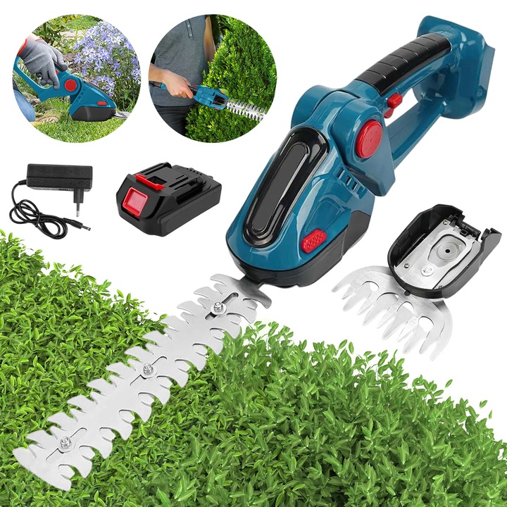 Foarfeca De Tuns Gard Viu De 24V, Bedee®,500W,15000rpm, oarfeca De Tuns Iarba Portabila Electrica Fara Fir 2 In 1, Pentru Gradina Si Tunderea Arbustilor,2X 3000 mAh