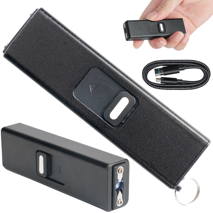 Фенерче Juksun с LED и стробоскоп, компактен алуминиев дизайн, черно, 86x25x16 мм, USB презареждащо се