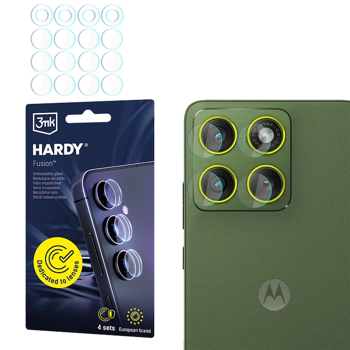 Set 4x Folii Protectie sticla camera foto 3mk Hardy Fusion pentru Motorola Edge 70, transparent, instalare usoara