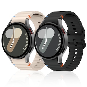Set 2x Curele compatibile Samsung Galaxy Watch 7 / Watch FE / Watch 6 / Watch 5 / Watch 4, No Gap (fara spatiu), 20mm, Silicon cu linii decorative, Negru + Starlight