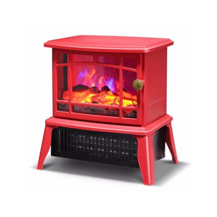 Semineu electric Leski, 1500W, cu efect de flacara, 25 x 16 x 25 cm, Rosu