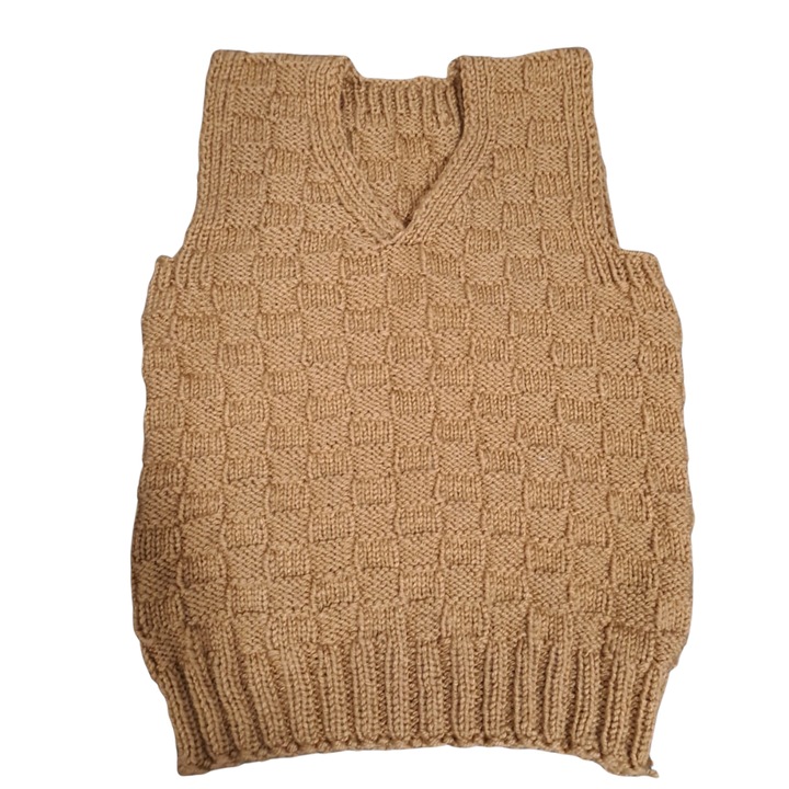 Vestuta de Copii din Acril Premium, Lucrata Manual Culoare Maro, Marime 98-104, Varsta 5-7 ani