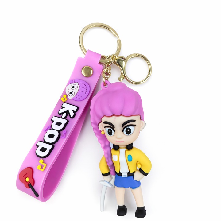 Breloc din Silicon cu Figurina Stil K-POP si Curea Roz „K-pop”, Accesoriu Decorativ pentru Chei si Ghiozdan