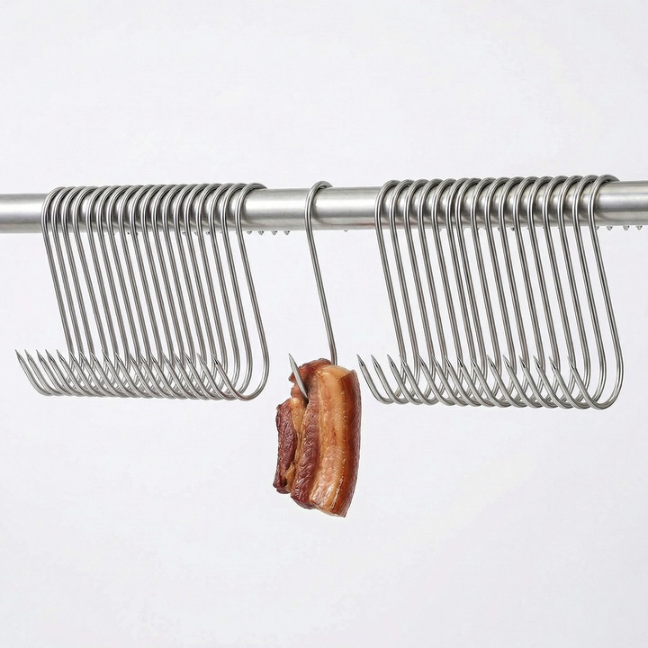 Set 60 Carlige Tip S, Carlige Pentru Afumatoare Carne TrioStore® Din Otel Inoxidabil, Carlige Suspendat Carne Pentru Toate Tipurile De Carne, Dimensiune 130 x 40 x 2 mm, Rezistente Si Usor De Curatat, Utilizare Macelarie Afumatoare Si Uz Casnic