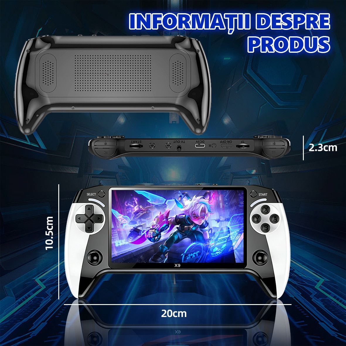 Consola de jocuri portabila, Yulinland®️, Top 10 emulatoare, Ecran de 5,5 inci, iesire TV AV, incarcare USB, Suporta redarea MP3/MP4, Negru