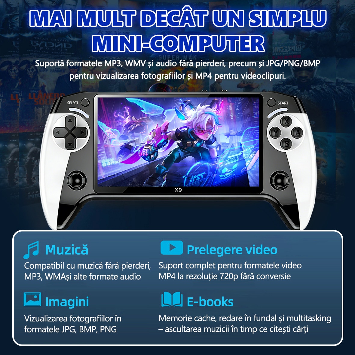Consola de jocuri portabila, Yulinland®️, Top 10 emulatoare, Ecran de 5,5 inci, iesire TV AV, incarcare USB, Suporta redarea MP3/MP4, Negru