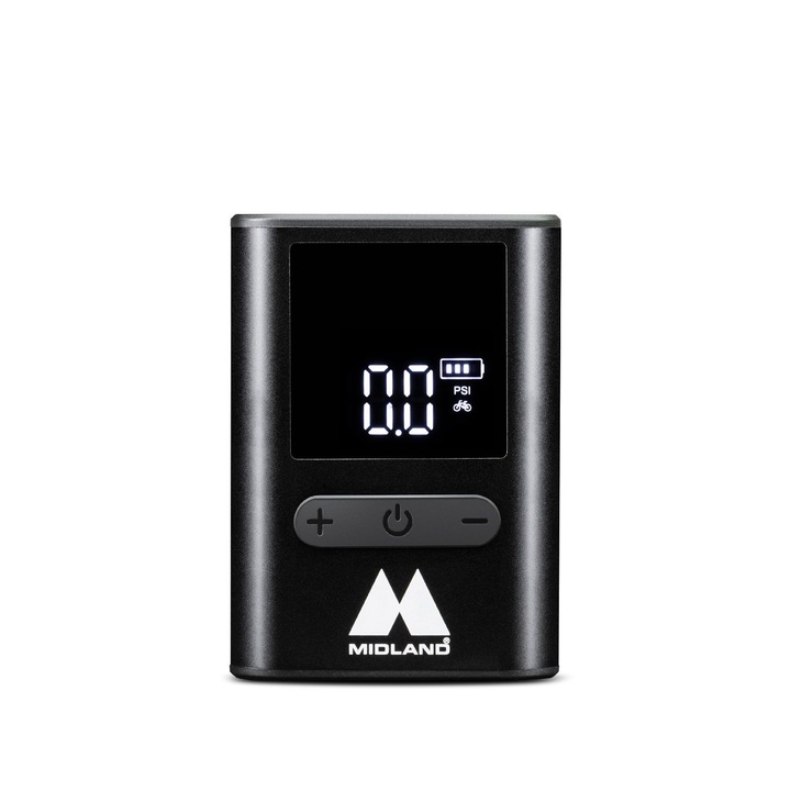 Midland hordozható légkompresszor, 1000mAh akkumulátor, 100 PSI teljesítmény, abroncsjavító készlet, kompakt méretek