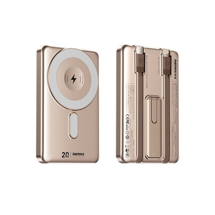 Baterie externă cu încărcare wireless, ORBER, 5000mAh, suport pliabil, auriu