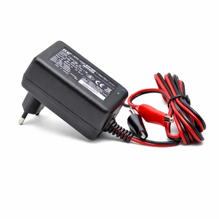 Încărcător pentru acumulatori plumb-acid 6V 1A, cablu cu clești crocodil, plastic ABS