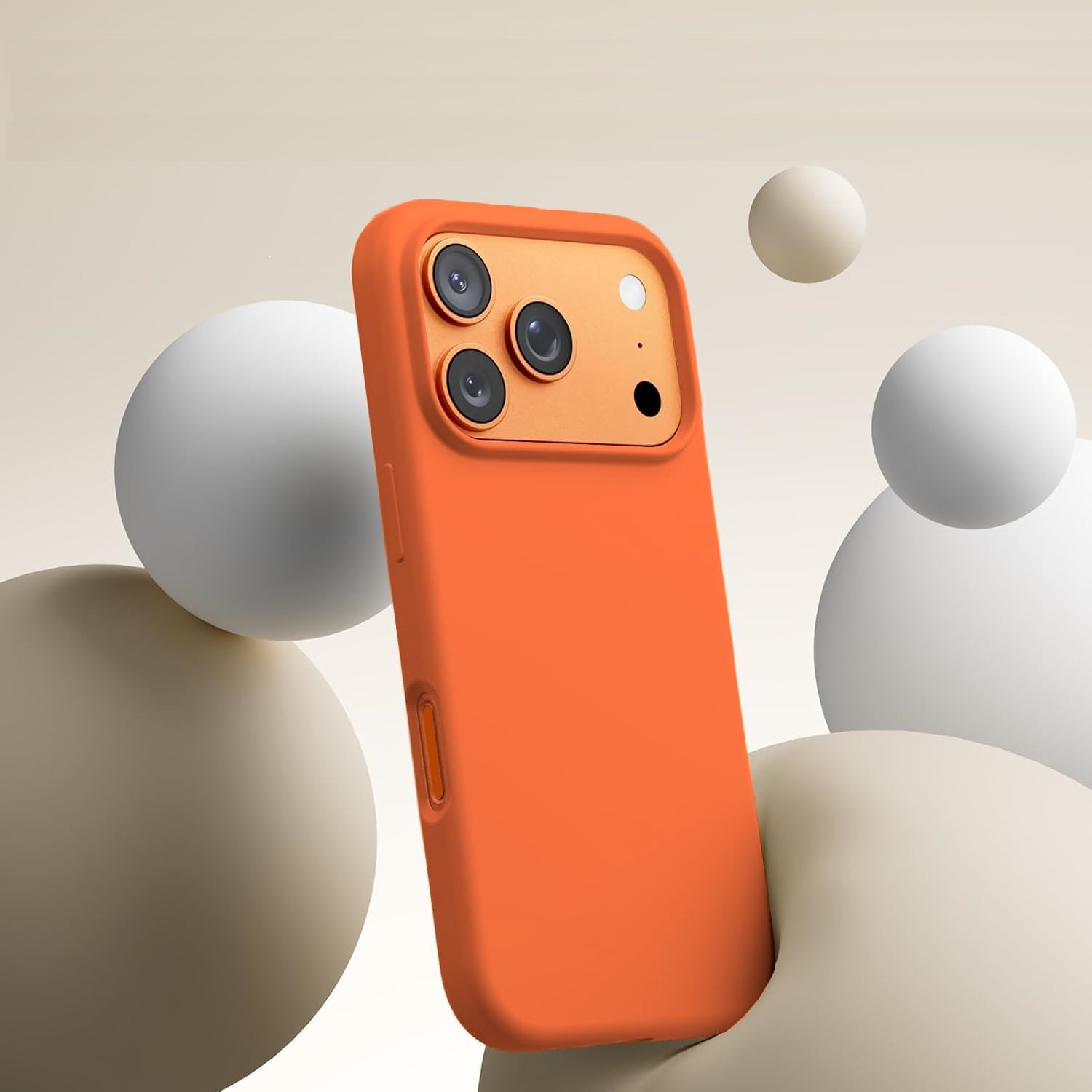 Husa protectie compatibila cu iPhone 17 Pro Max, slim, silicon, Portocalie cu interior din microfibra, protectie camera, protectie ecran, ISAG