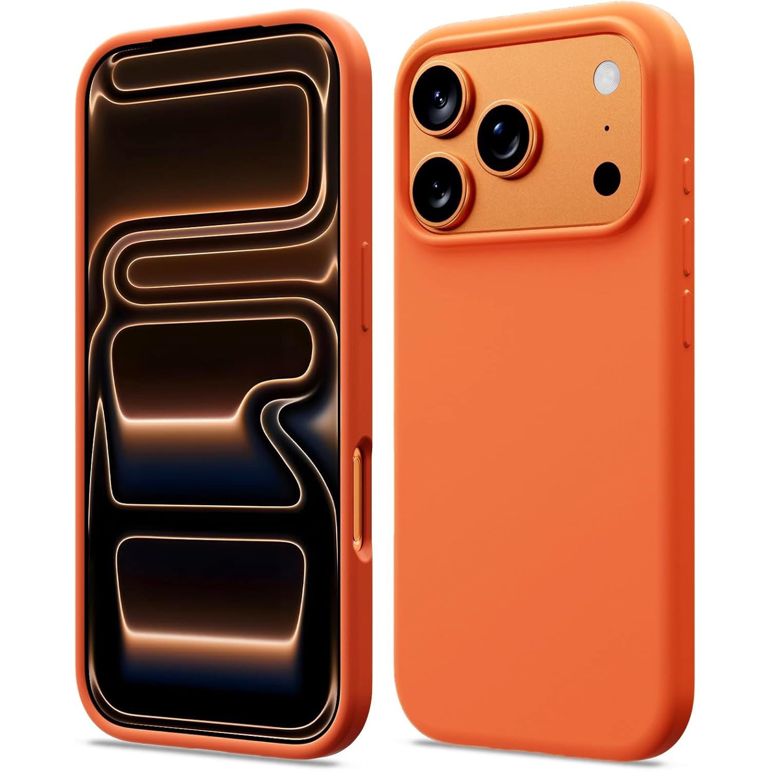 Husa protectie compatibila cu iPhone 17 Pro Max, slim, silicon, Portocalie cu interior din microfibra, protectie camera, protectie ecran, ISAG