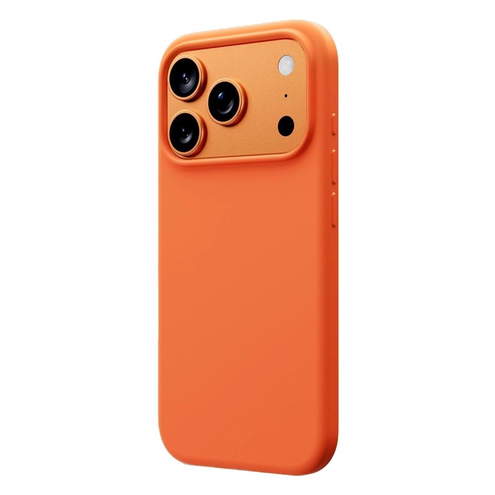 Husa protectie compatibila cu iPhone 17 Pro Max, slim, silicon, Portocalie cu interior din microfibra, protectie camera, protectie ecran, ISAG