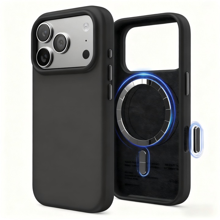 Védőtok iPhone 17 Pro Max-hoz, fekete, megemelt élek, ütéselnyelő, TPU