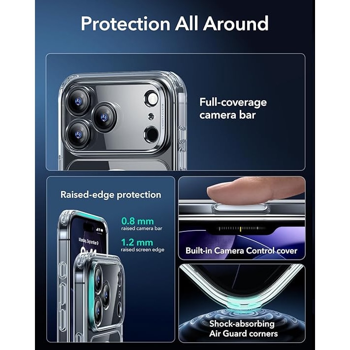 Husa de protectie transparenta pentru iPhone 17 Pro, margini ridicate, absorbtie de soc, compatibila cu incarcare wireless