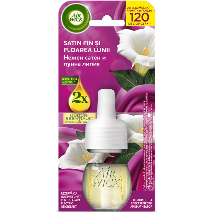 Rezerva aparat electric odorizant de camera Air Wick, Satin Fin si Floarea Lunii, 19 ml