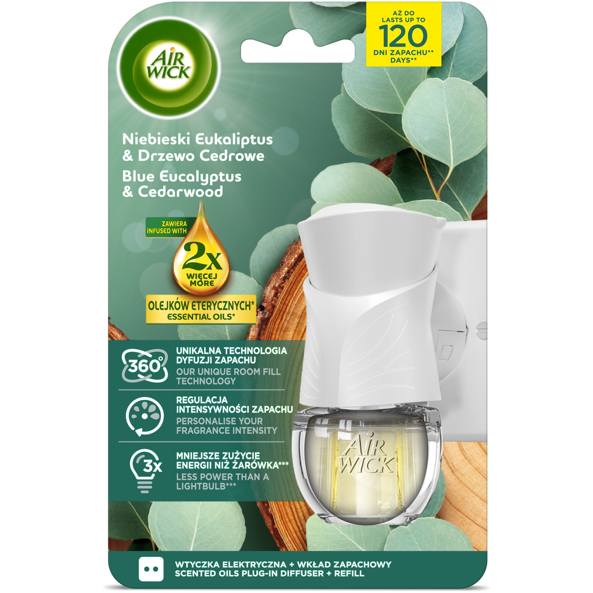 Aparat electric odorizant de camera Air Wick, Eucalipt si Lemn de cedru, 19 ml