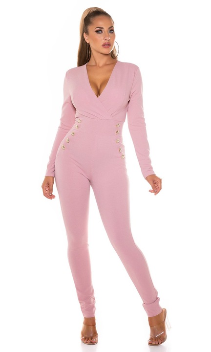 Salopeta roz dama cu decolteu in V, Roz