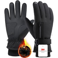Manusi iarna incalzite, Material:3M Thinsulate, L, touch screen 10 degete, impermeabile si rezistente la vant, pentru schi in aer liber iarna, calarie, lucru, anti-alunecare, cu captuseala pufoasa, fermoar buzunar, Negru