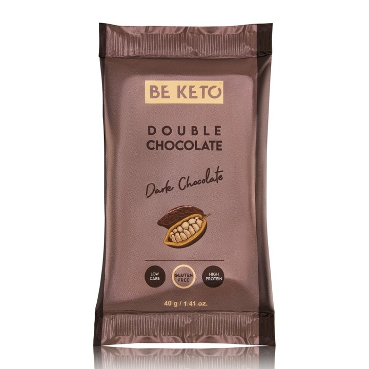 BeKeto Keto Bar, ciocolată dublă, 40 g, bogată în proteine, fără gluten