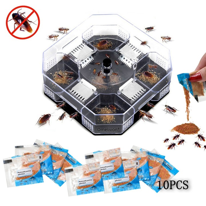 Capcană pentru gândaci, Omelivon, reutilizabilă, cu momeală din proteine vegetale, transparentă