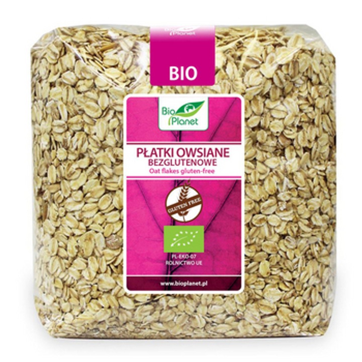 Fulgi de ovaz bio fara gluten Bio Planet 1 kg, gust semi-dulce, vegan