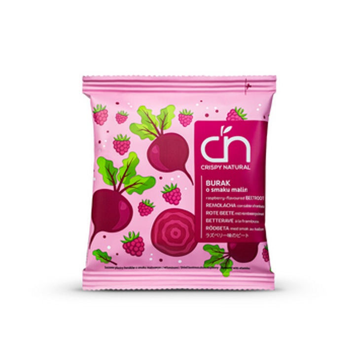 Chipsuri din sfecla uscata cu aroma de zmeura, Crispy Natural, 18g, vitamine C si E