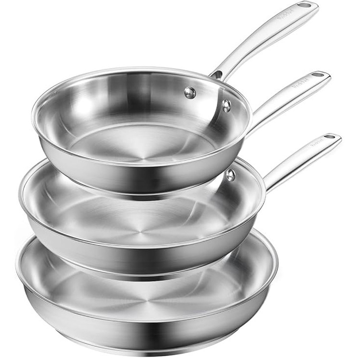 Set Tigai Redchef 20, 24, 28 cm, otel inoxidabil, suprafata neacoperita, compatibile cu toate tipurile de plita