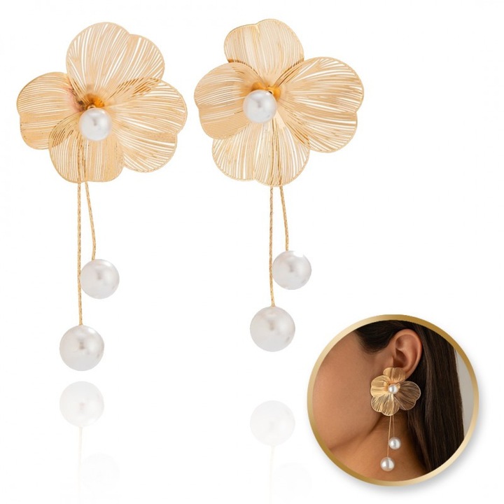 Nagy elegáns függő fülbevaló Virágok gyöngyökkel 4, 6 x 10, 6 cm K1696